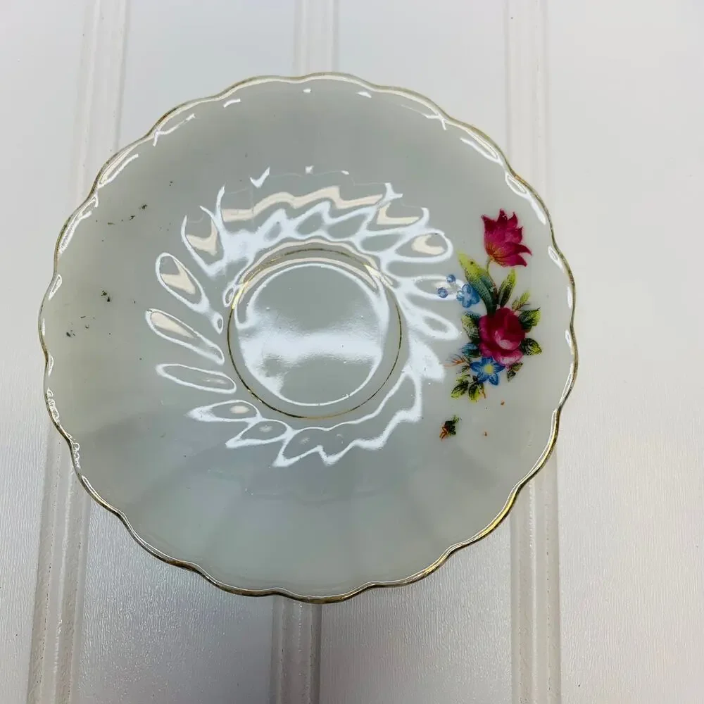 Demitasse Vintage Tea Cup Set Made in Occupied Japan Pink Roses Gold Trimmed